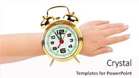  Presentation with gold start - Audience pleasing PPT layouts consisting of business start gold - hand and alarm clock backdrop and a  colored foreground