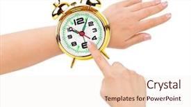  Presentation with gold start - Presentation theme consisting of business start gold - hands and alarm clock background and a sky blue colored foreground