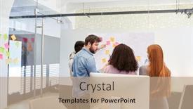  Presentation with strategy - PPT theme with business-start-up-people-having background and a coral colored foreground