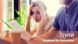  Presentation with problem solving - Amazing presentation design having business startup and people concept - creative team of man and woman with computer and files solving problem in office backdrop and a coral colored foreground