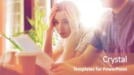  Presentation with problem solving - Presentation theme enhanced with business startup and people concept - creative team of man and woman with computer and files solving problem in office background and a coral colored foreground