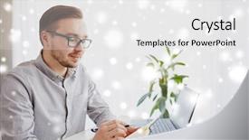  Presentation with creative writing - Theme with business startup and people concept - businessman or creative male worker writing to notebook or diary with pen at home office over snow background and a white colored foreground