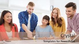  Presentation with international education - PPT theme with business startup education and people background and a coral colored foreground