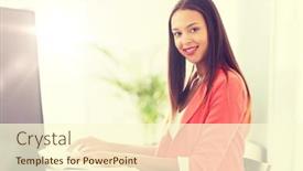  Presentation with african people - PPT theme with business startup education and people concept - happy young african woman with computer working at office background and a cream colored foreground