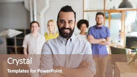  Presentation with young business people - Colorful theme enhanced with business startup people and teamwork backdrop and a coral colored foreground