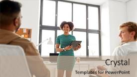  Presentation with team planning - Colorful PPT layouts enhanced with business startup planning and people backdrop and a coral colored foreground