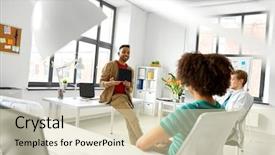  Presentation with team planning - Amazing theme having business startup planning and people backdrop and a soft green colored foreground