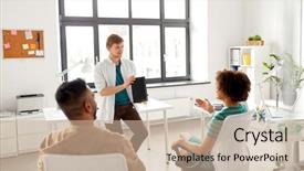  Presentation with team planning - Colorful PPT theme enhanced with business startup planning and people backdrop and a  colored foreground