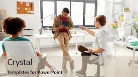  Presentation with team planning - PPT layouts having business startup planning and people background and a mint green colored foreground