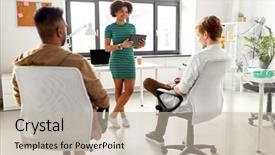  Presentation with team planning - Beautiful slides featuring business startup planning and people backdrop and a  colored foreground