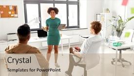  Presentation with team planning - Amazing presentation having business startup planning and people backdrop and a  colored foreground