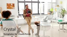  Presentation with team planning - Beautiful slide set featuring business startup planning and people backdrop and a  colored foreground