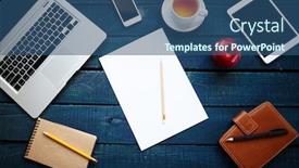  Presentation with stationary - Colorful presentation enhanced with business-stationary-on-wooden-workplace backdrop and a ocean colored foreground