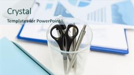  Presentation with monetary supply - Theme enhanced with business stationery and office supply background and a sky blue colored foreground