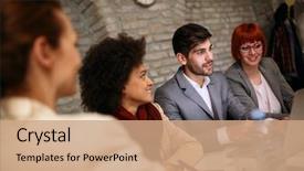  Presentation with development - Amazing slides having business statistics development team concept backdrop and a coral colored foreground