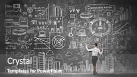  Presentation with strategy plan - Slides with business strategy - back view of businesswoman drawing background and a gray colored foreground