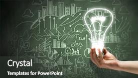  Presentation with light bulb - Presentation theme with business strategy diagram - close up of hand holding background and a dark gray colored foreground