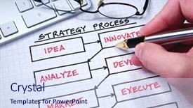  Presentation with process flow chart - Audience pleasing theme consisting of business strategy organizational charts backdrop and a sky blue colored foreground