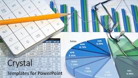 Presentation with business calculator - PPT theme consisting of business strategy using color charts background and a light blue colored foreground