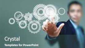  Presentation with elements - Presentation design consisting of business structure - image of businessman touching gear background and a ocean colored foreground