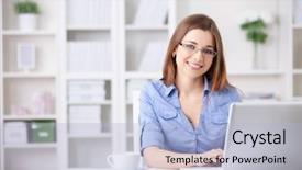  Presentation with laptop - PPT layouts featuring business students - young beautiful girl background and a light blue colored foreground