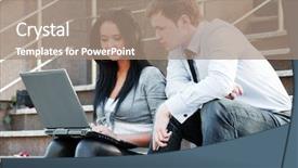  Presentation with laptop - Audience pleasing theme consisting of business students - young couple working on laptop backdrop and a coral colored foreground