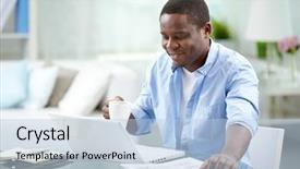  Presentation with cup coffee - PPT layouts featuring business studies - image of young african businessman background and a light blue colored foreground