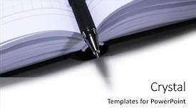  Presentation with pen - Audience pleasing PPT theme consisting of business studies - pen on opened book close backdrop and a white colored foreground