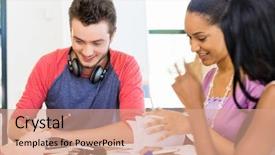  Presentation with office workers - Slide deck with business studies - young office workers or students background and a  colored foreground