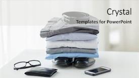  Presentation with clothing wooden clothes hanger object - Colorful theme enhanced with business style clothes and objects backdrop and a white colored foreground