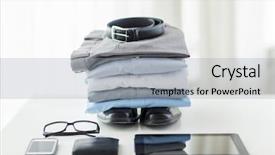  Presentation with clothes - Theme enhanced with business style clothes and objects background and a light gray colored foreground