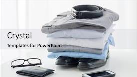  Presentation with clothing wooden clothes hanger object - PPT layouts having business style clothes and objects background and a light gray colored foreground