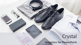  Presentation with clothing wooden clothes hanger object - Colorful presentation enhanced with business style clothes and objects backdrop and a  colored foreground