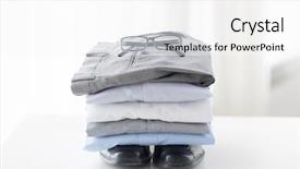  Presentation with housekeeping - Presentation design with business style clothes housekeeping and objects concept - close up of ironed and folded shirts and formal shoes on table at home background and a white colored foreground