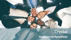 Presentation with group - Audience pleasing theme consisting of business success - group of happy businesspeople backdrop and a teal colored foreground