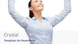  Presentation with business success - Beautiful presentation theme featuring business success and office concept - smiling businesswoman with hads up backdrop and a lemonade colored foreground