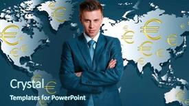  Presentation with strategy - PPT theme featuring business success strategy concept portrait of businessman on world map background background and a ocean colored foreground