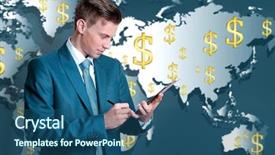  Presentation with strategy - Slide set with business success strategy concept portrait of businessman on world map background background and a ocean colored foreground