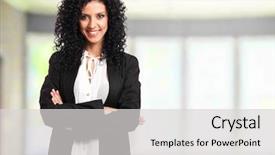  Presentation with babbling brook beautiful reflections - Slides consisting of business suit - beautiful businesswoman portrait background and a  colored foreground