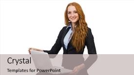  Presentation with brown sugar isolated on white - Amazing PPT layouts having business suit - businesswoman with laptop isolated backdrop and a  colored foreground