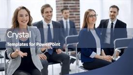  Presentation with female male symbol - PPT layouts consisting of business suit - male and female colleagues discussing background and a ocean colored foreground