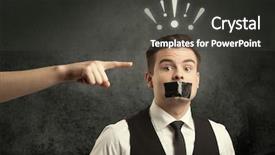  Presentation with employee - Amazing theme having business suit with drawn exclamation backdrop and a  colored foreground