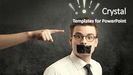  Presentation with employee - Slides with business suit with drawn exclamation background and a dark gray colored foreground