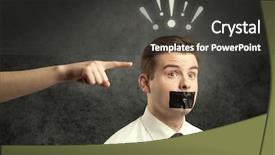  Presentation with employee - Amazing PPT theme having business suit with drawn exclamation backdrop and a dark gray colored foreground