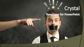  Presentation with employee - Slides with business suit with drawn exclamation background and a  colored foreground