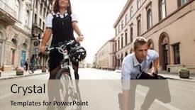  Presentation with race - Amazing presentation theme having business suits competition - businessman and woman ready backdrop and a mint green colored foreground