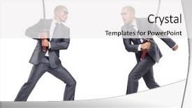  Presentation with sword - Colorful slide deck enhanced with business suits competition - two men figthing backdrop and a white colored foreground