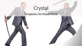  Presentation with sword - Presentation theme consisting of business suits competition - two men figthing background and a white colored foreground