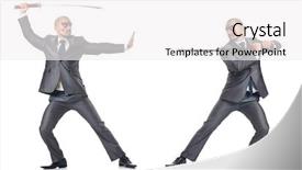 Presentation with sword - Colorful PPT theme enhanced with business suits competition - two men figthing backdrop and a white colored foreground