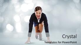  Presentation with start up - Presentation theme featuring business suits competition - young attractive businesswoman standing background and a lemonade colored foreground